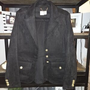 Joie Black Suede Blazer with Gold Buttons